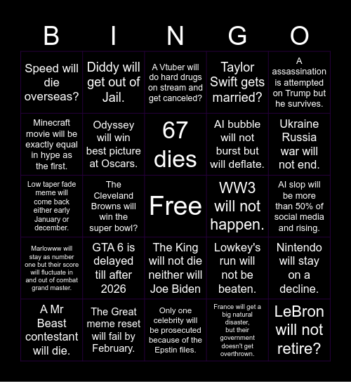 2026 Bingo Card