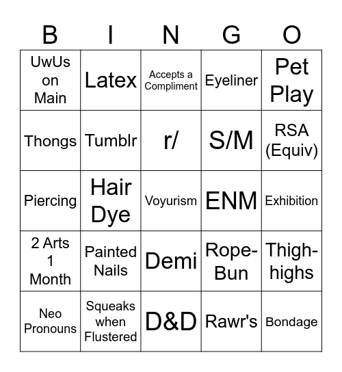 Quzzin Rizzin Bingo Card