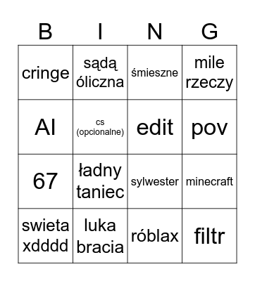sigma boi tiktok Bingo Card