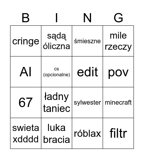 sigma boi tiktok Bingo Card