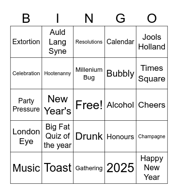 New Year's Bingo Card