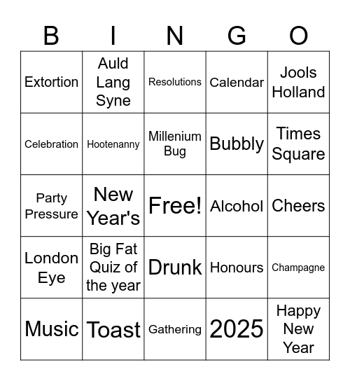 New Year's Bingo Card