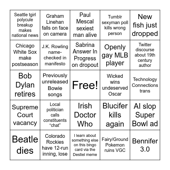 2026 Bingo Card