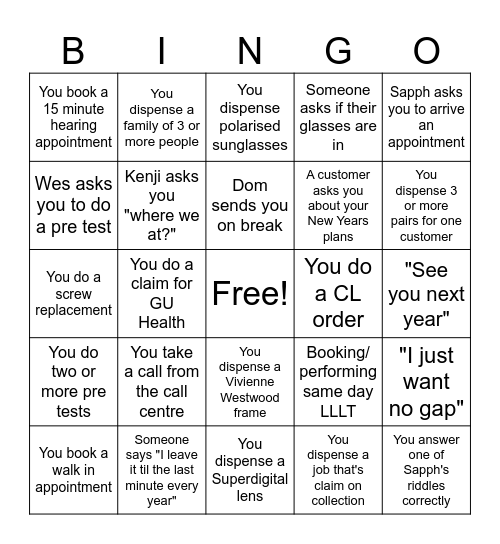 NYE BINGO Card