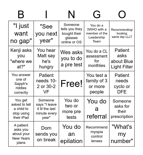 NYE BINGO Card