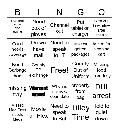 Jailhouse Bingo Card