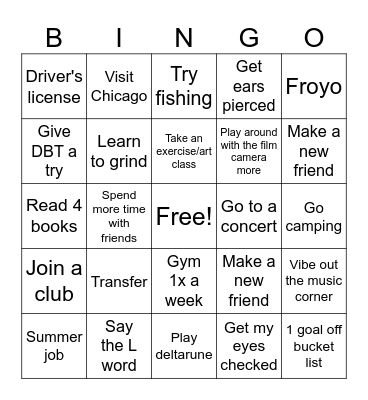 New years Bingo Card