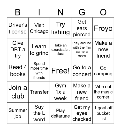 New years Bingo Card