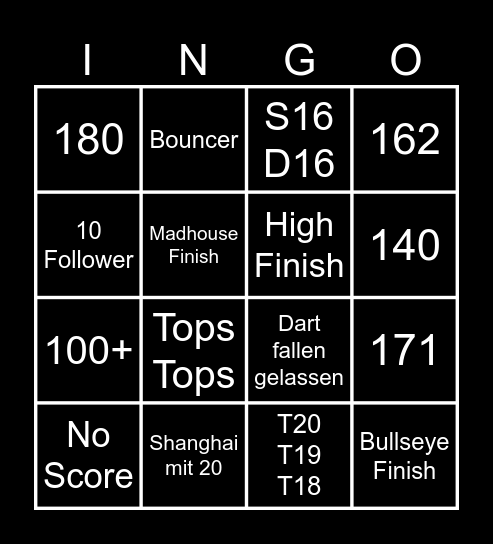 Dart Bingo Card