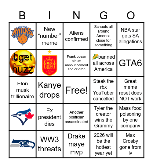 2026 bingo 🥹✌️ Bingo Card