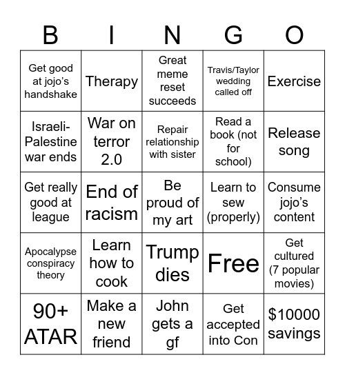 2026 Bingo Card Bingo Card
