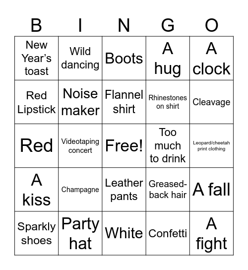 New Year’s Eve Bingo Card