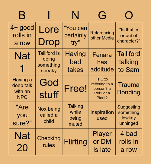 Lord of the sky Bingo Card