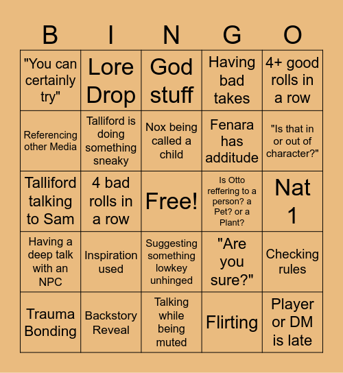 Lord of the sky Bingo Card