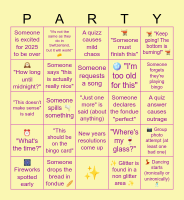 New Years Bingo 2025 Bingo Card