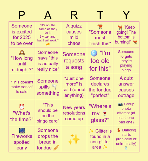 New Years Bingo 2025 Bingo Card