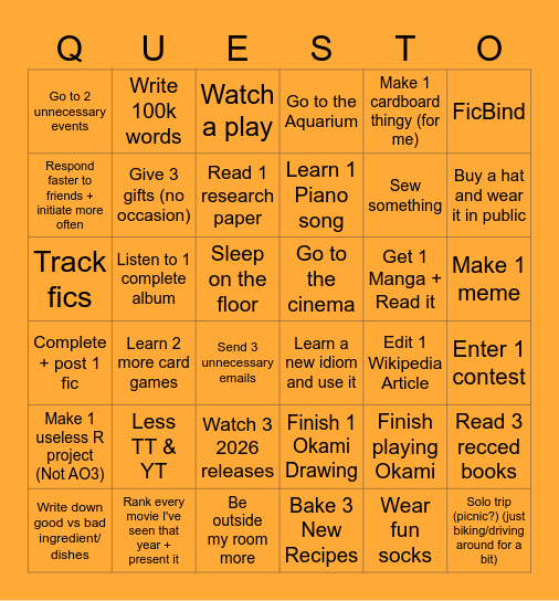 Quest Bingo Card
