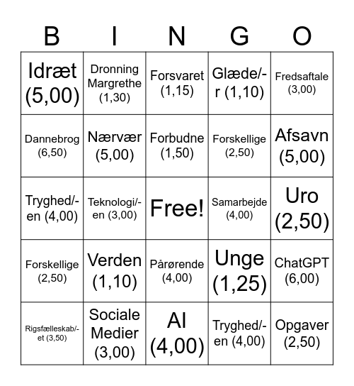 Pingo Bingo Card