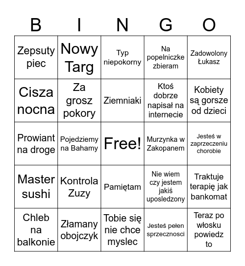 Uczucia Bingo Card