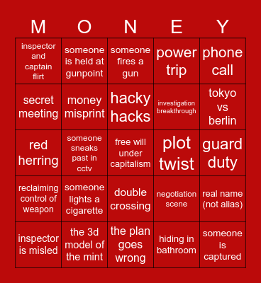 money heist korea 💰 Bingo Card