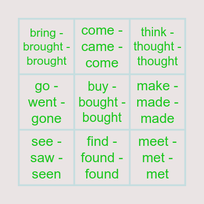 Irregular Verbs I.II (ALEXANDER Bingo Card