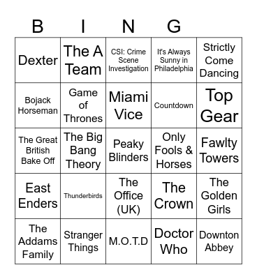 TV Themes Bingo Card