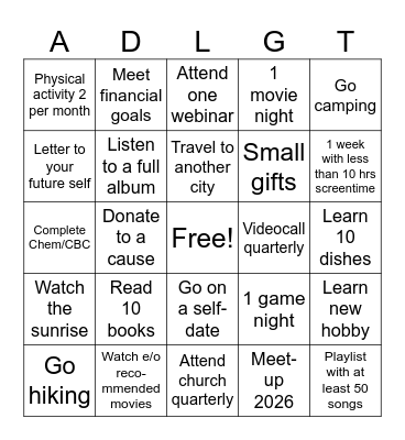 Life Bingo Card