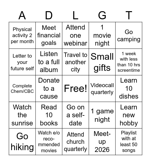 Life Bingo Card