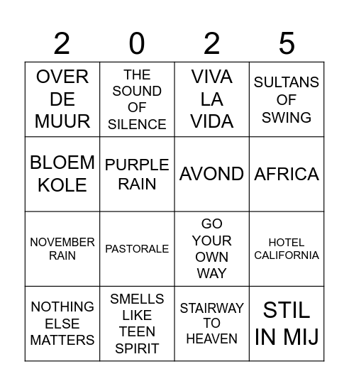 TOP 2000 SWINGO Bingo Card