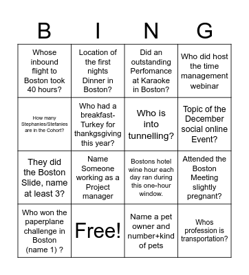 Elevate 1:  Fun Facts Bingo Card
