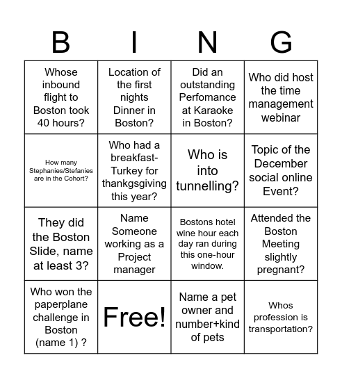 Elevate 1:  Fun Facts Bingo Card