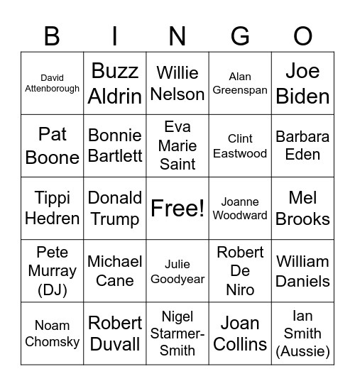 Celebrity Death Bingo 2026 Bingo Card