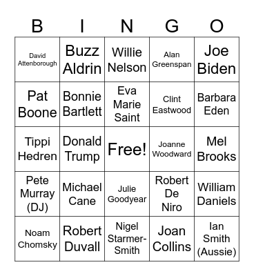 Celebrity Death Bingo 2026 Bingo Card
