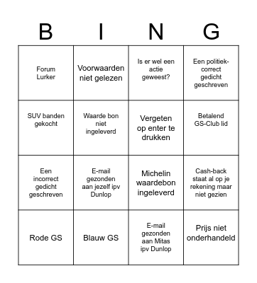 Dunlop customer service Bingo Card