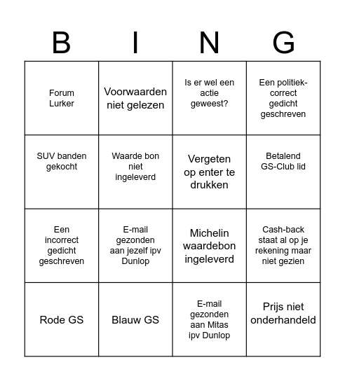 Dunlop customer service Bingo Card