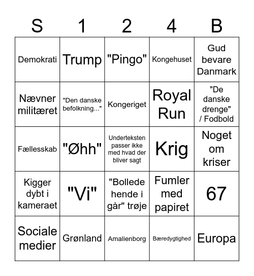 Nytårstale 25 Bingo Card