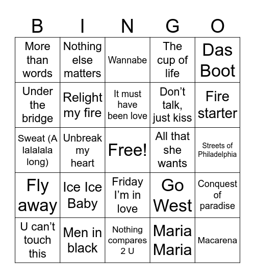 90s-00s Bingo Card