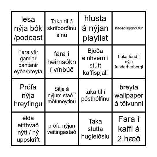 Fresh start janúar Bingo Card