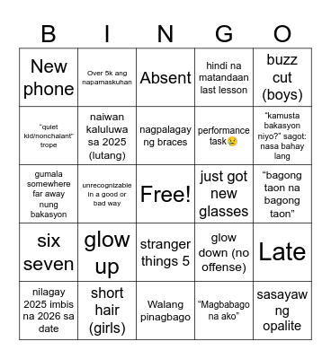 2026 school bingo Card