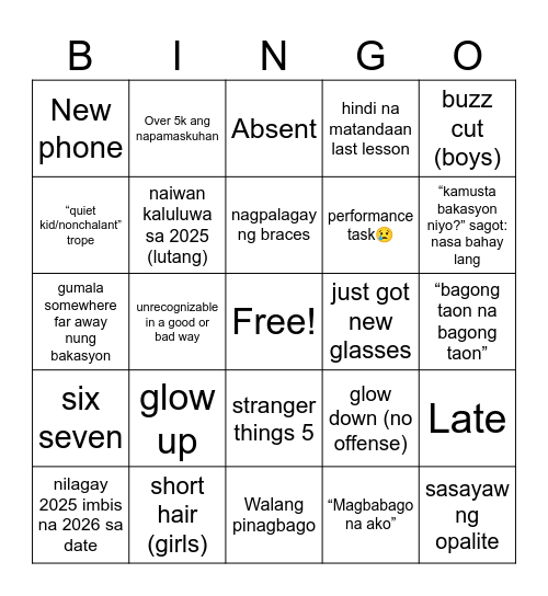 2026 school bingo Card