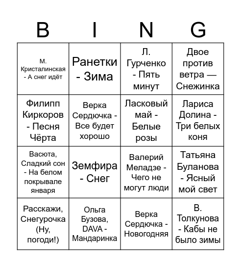 Новогодний музыкальный Бинго! Bingo Card