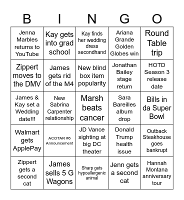 Kay's 2026 Bingo Card Bingo Card