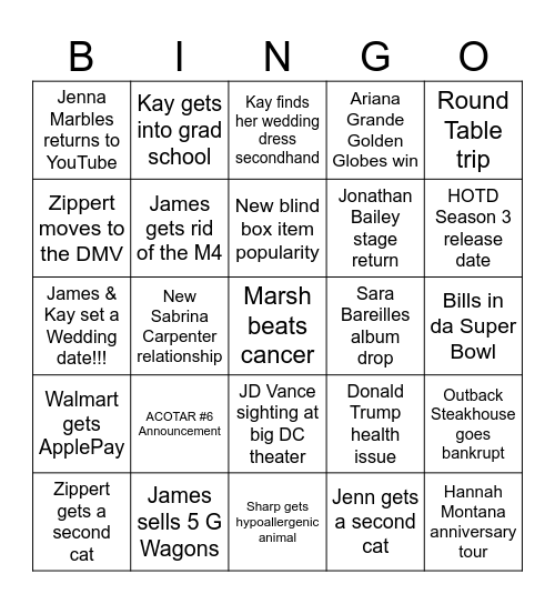 Kay's 2026 Bingo Card Bingo Card