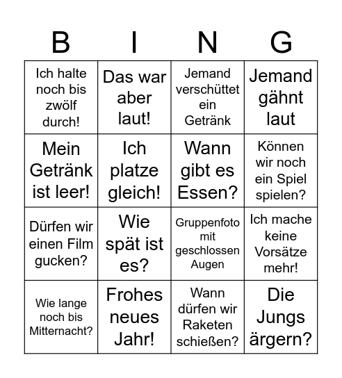 Silvester Bingo Card