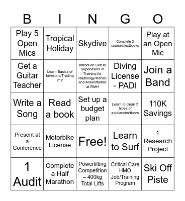 25 Quests for 2026 Bingo Card