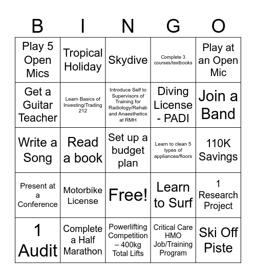 25 Quests for 2026 Bingo Card