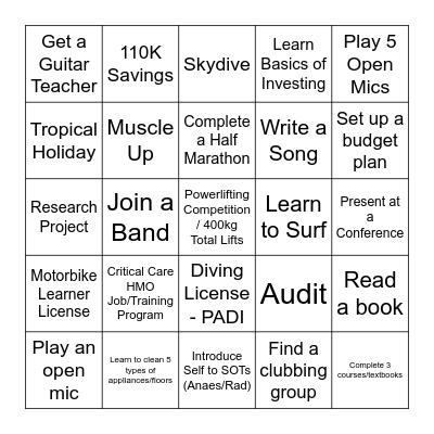 2026 Resolutions Bingo Card