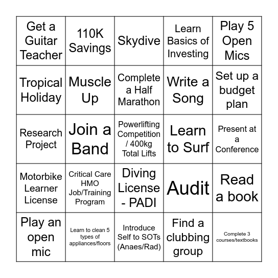 2026 Resolutions Bingo Card