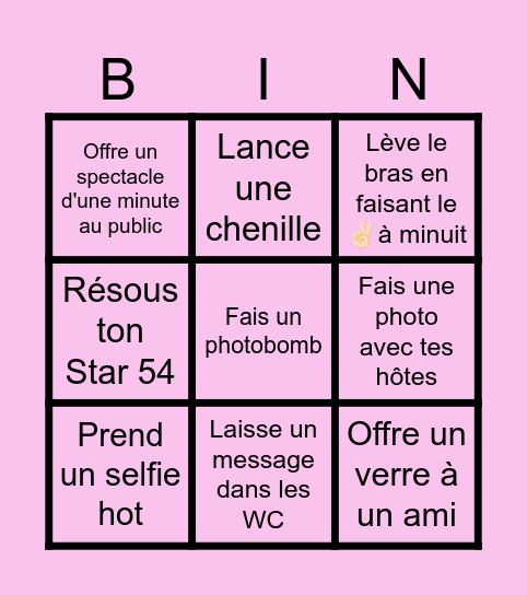 Bingo du Studio 54 Bingo Card