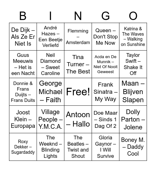 Oudjaarsavond met de Spijkers uit Terneuzen Bingo Card